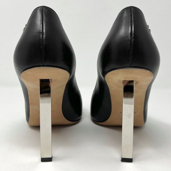 Chanel Cap Toe Leather Pumps Silver Heel Black Size 38.5 EU - Picture 5 of 10